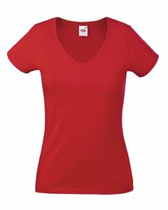 Fruit of the Loom SC61398 - T-Shirt Femme Col V 100% Coton Rouge