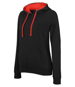 Kariban K465 - Sweat-shirt capuche contrastée femme Noir-Rouge