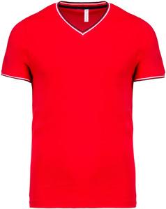 Kariban K374 - T-shirt maille piquée col V homme Red/ Navy/ White