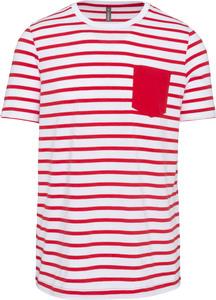 Kariban K378 - T-shirt rayé marin avec poche manches courtes Striped White / Red