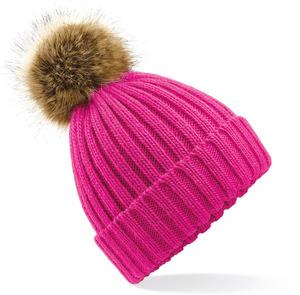 Beechfield B412 - BONNET EPAIS AVEC POMPON EN FAUSSE FOURRURE Fuchsia