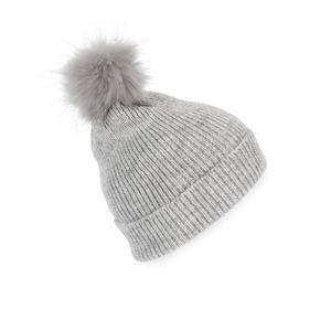 K-up KP555 - Bonnet à pompon tricoté en fil recyclé Light Grey Heather